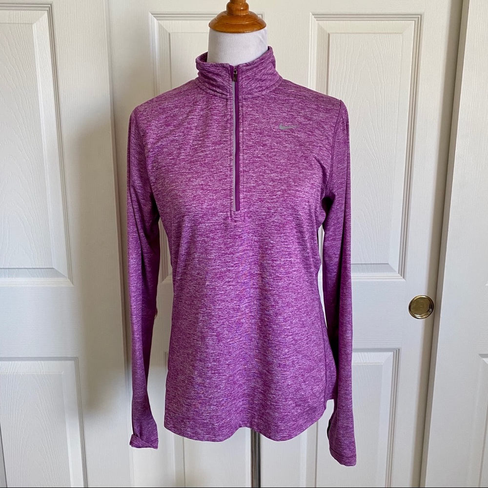 Nike Running Dri-FIT Purple Heathered Half Zip Thumb Hole Long Sleeve Top‎ Sz M
